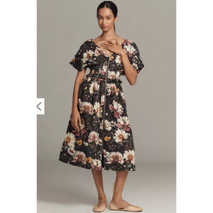 Anthropologie V-Neck Zip-Front Midi Dress Small NEW